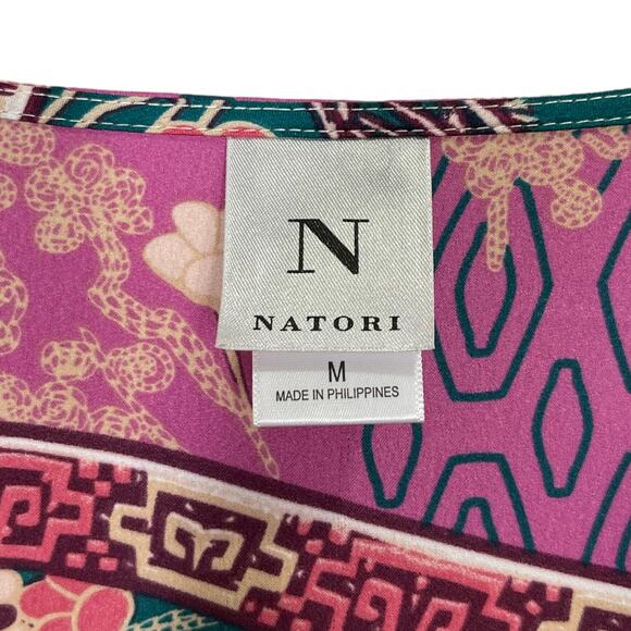 Natori Asian Floral Long Zip Caftan Robe Medium Satin Poly Purple Lounge Hostess - Picture 6 of 7